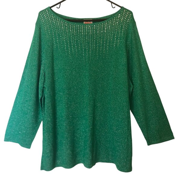 Ruby Rd. green/silver sparkly 3/4-sleeve top sz 1X - Picture 1 of 8